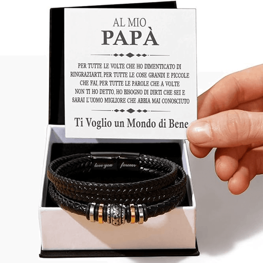 Bracciale Pelle Intrecciata Al mio Papà - Ti Voglio un Mondo di Bene.