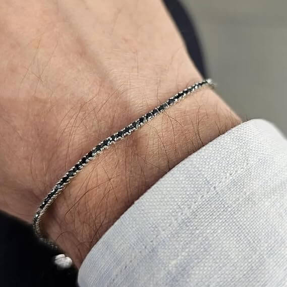Bracciale Tennis Nero in Argento Sterling 925 Compleanno - 40 anni
