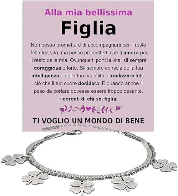 Bracciale Quadrifoglio A mia Figlia - Ti voglio un Mondo di Bene.