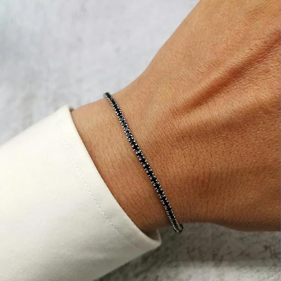 Bracciale Tennis Nero in Argento Sterling 925 Compleanno - 18 anni