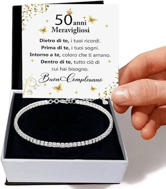 Bracciale Tennis in Argento Sterling 925 Compleanno - 50 anni.