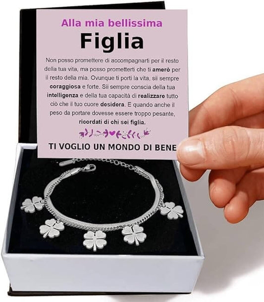 Bracciale Quadrifoglio A mia Figlia - Ti voglio un Mondo di Bene.
