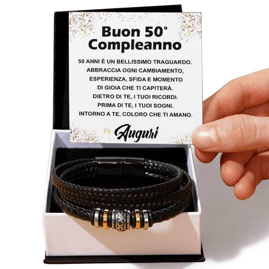 Bracciale Pelle Intrecciata Compleanno - 50 anni