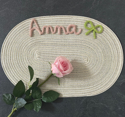 Idea Regalo Tovaglietta Personalizzata con Nome in Tricotin tovagliette personalizzate cotone BEIGE ovale