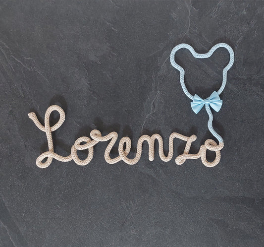 Fiocco nascita personalizzato tricotin con nome Decorazione cameretta neonato Regalo nascita bimbo bimba Handmade