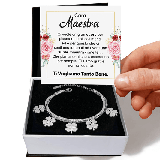 Bracciale Quadrifoglio Cara Maestra - Ti vogliamo tanto bene.