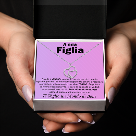 Collana Due Cuori Uniti in Argento Sterling 925 - A mia figlia