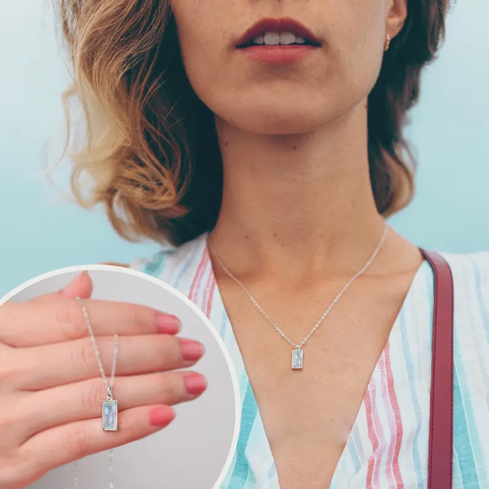 Collana Pietra di Luna Rettangolare in Argento Sterling 925 - A mia Nipote