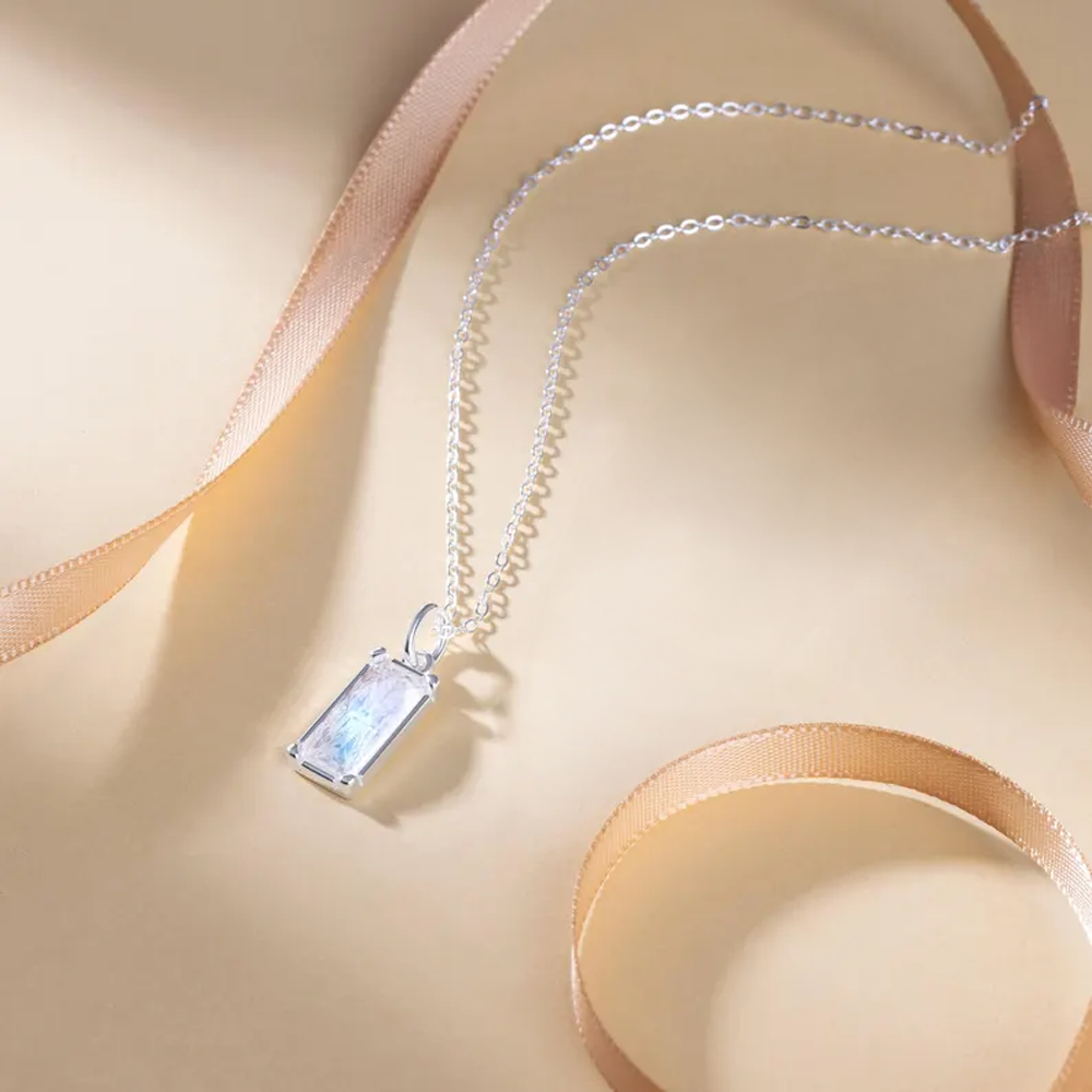 Collana Pietra di Luna Rettangolare in Argento Sterling 925 - A mia Moglie