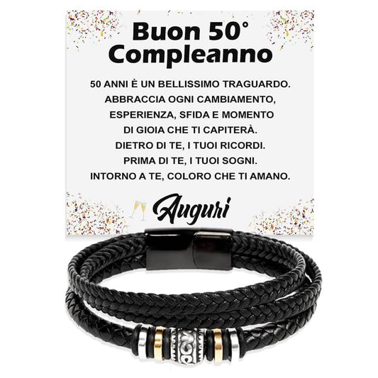 Bracciale Pelle Intrecciata Compleanno - 50 anni