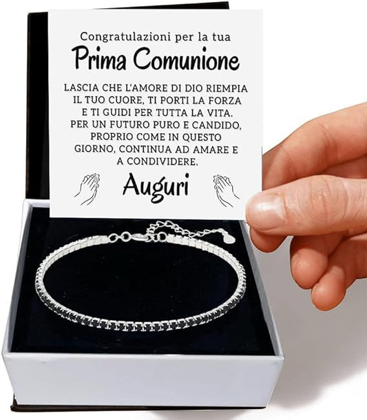 Bracciale Tennis Nero in Argento Sterling 925 - Prima Comunione