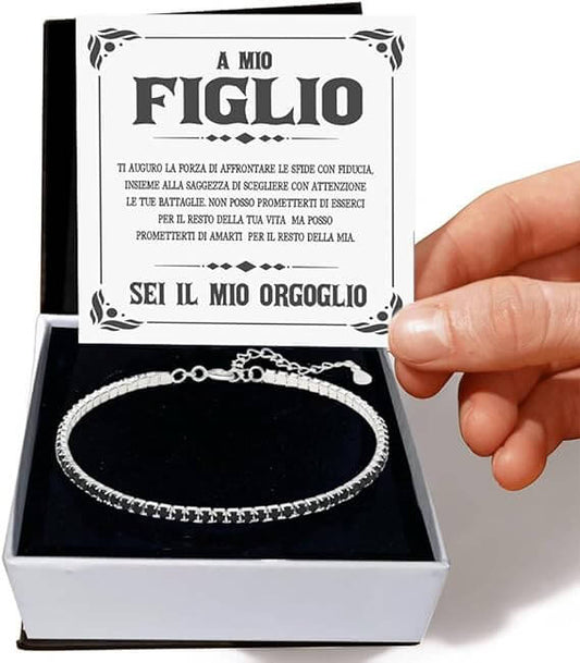 Bracciale Tennis Nero in Argento Sterling 925 - Caro Figlio