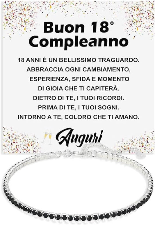 Bracciale Tennis Nero in Argento Sterling 925 Compleanno - 18 anni