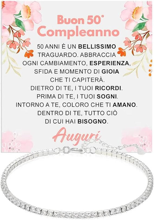 Bracciale Tennis in Argento Sterling 925 Compleanno - 50 anni