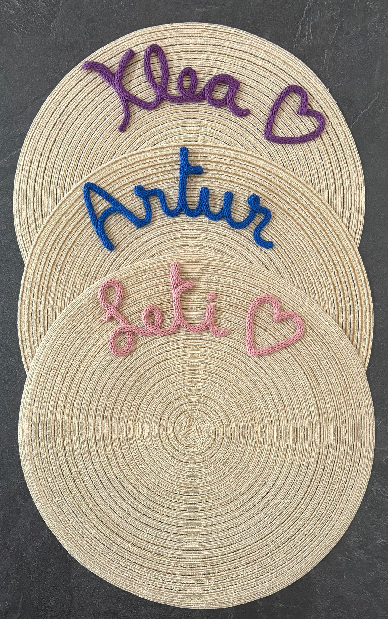 Tovaglietta Personalizzata con Nome in Tricotin in cotone BEIGE