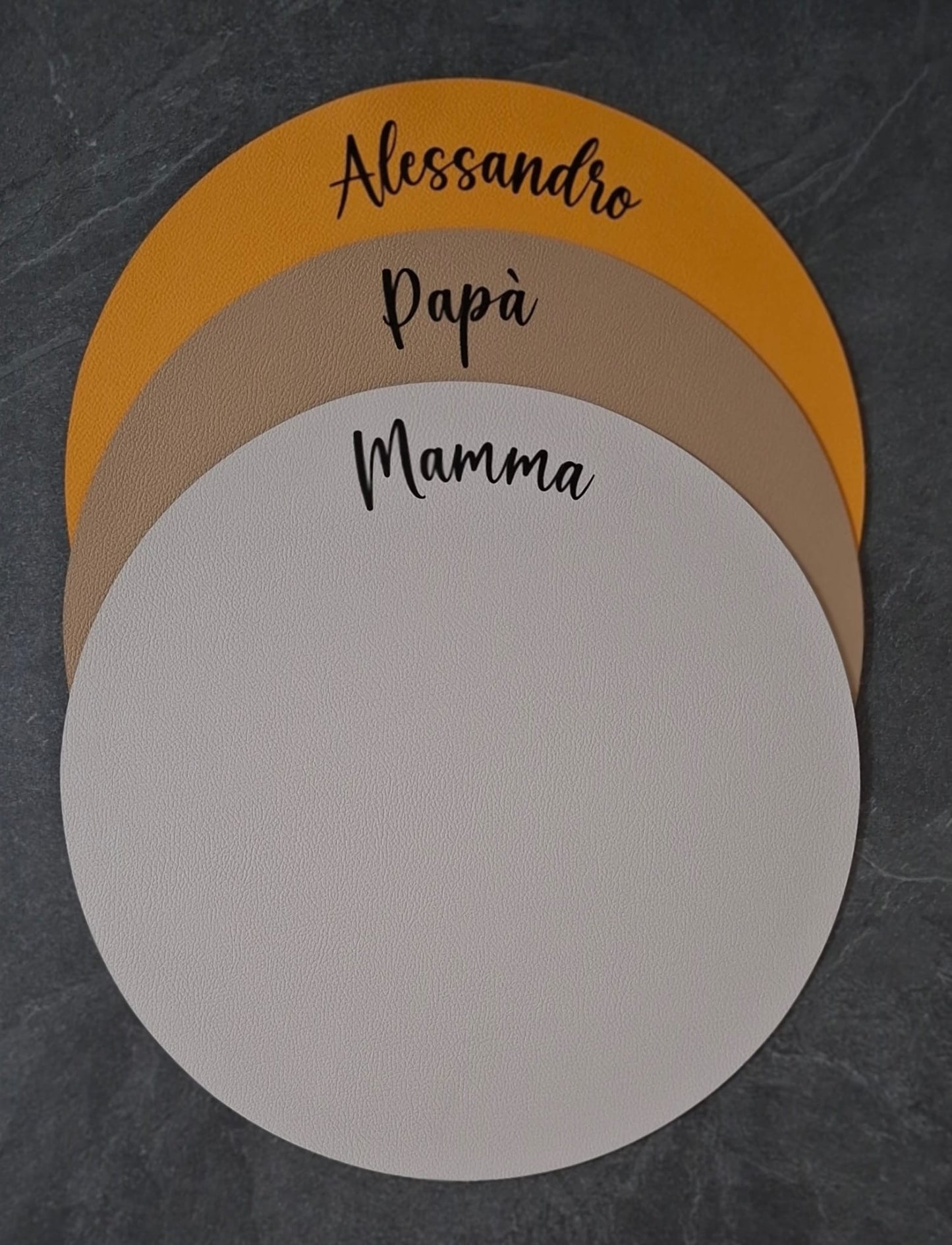 Tovaglietta rotonda in similpelle personalizzabile Double face
