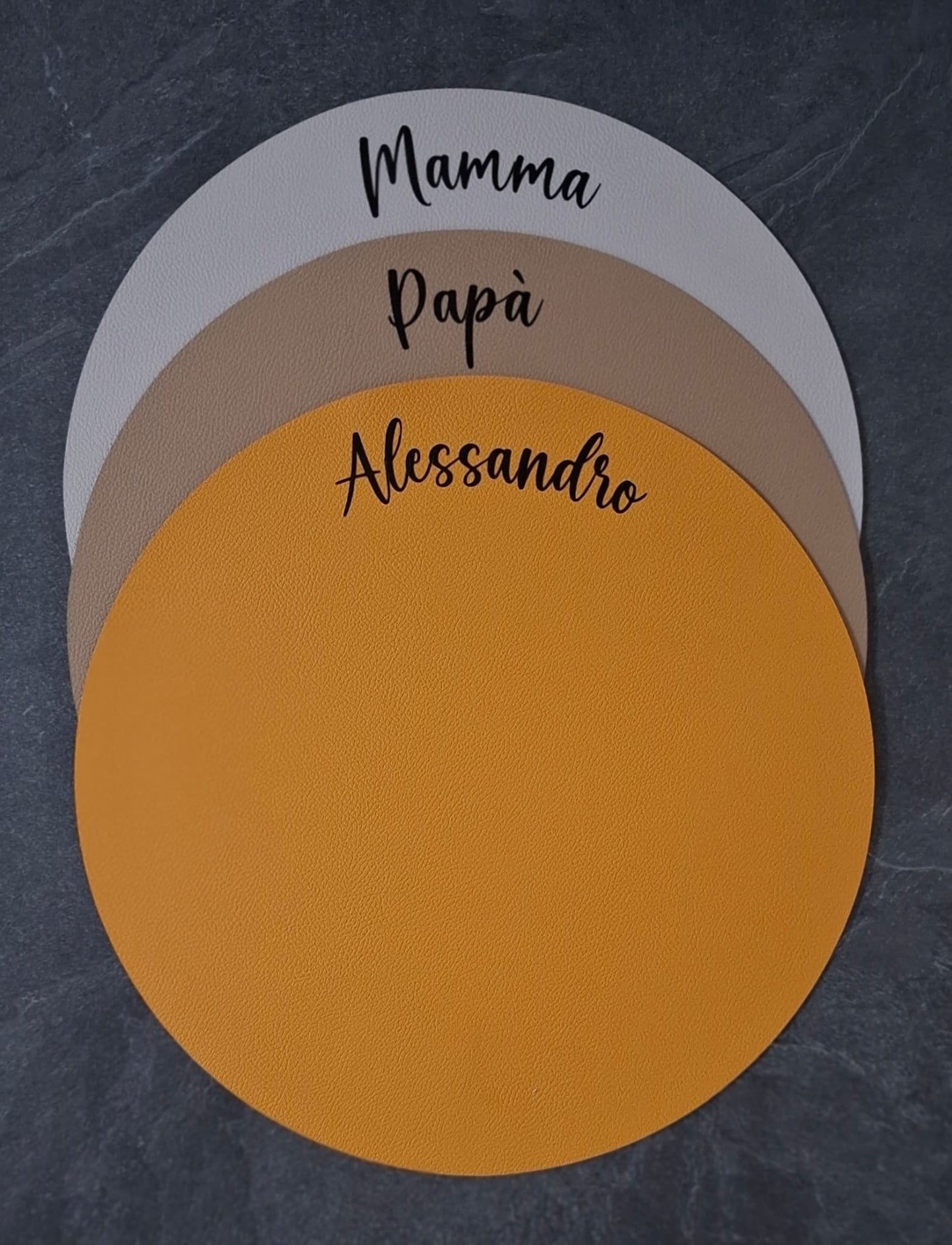 Tovaglietta rotonda in similpelle personalizzabile Double face