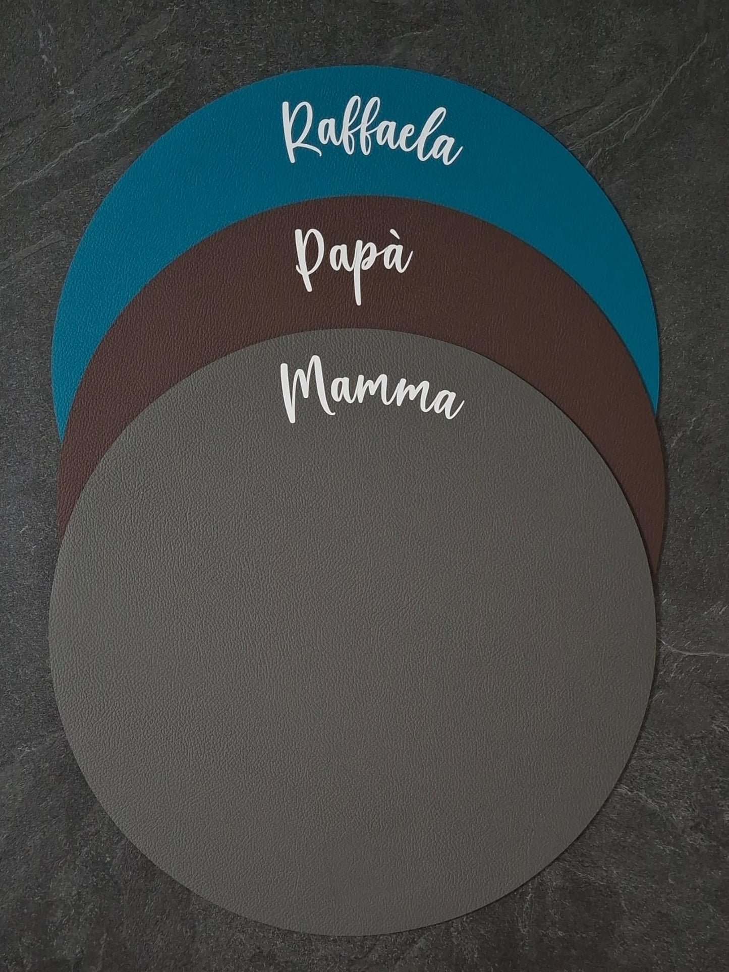 Tovaglietta rotonda in similpelle personalizzabile Double face