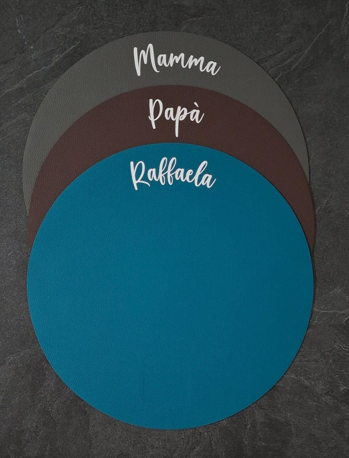 Tovaglietta rotonda in similpelle personalizzabile Double face