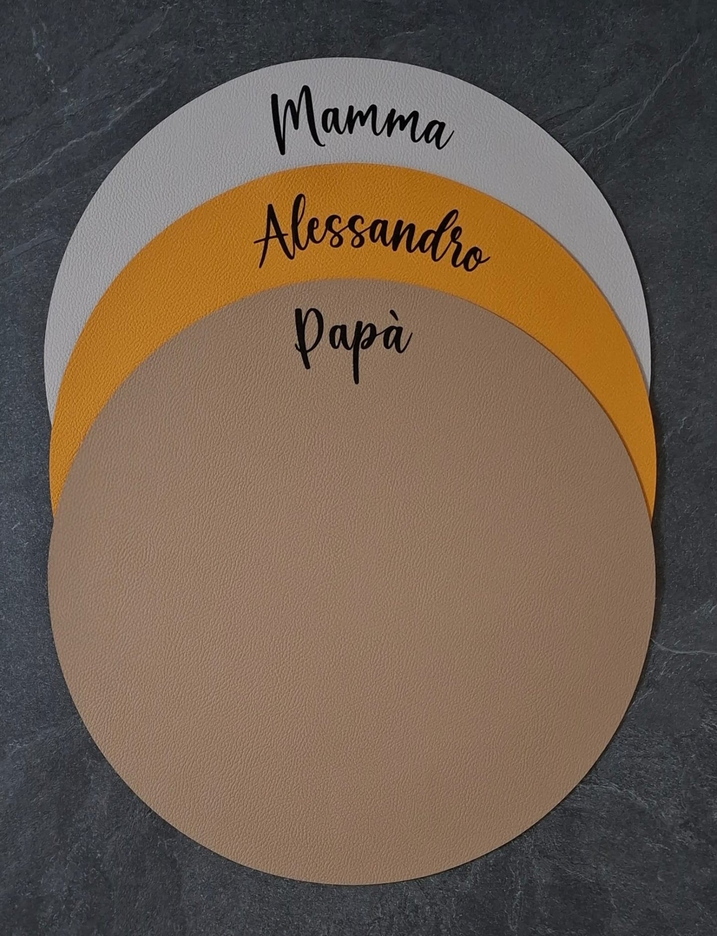 Tovaglietta rotonda in similpelle personalizzabile Double face