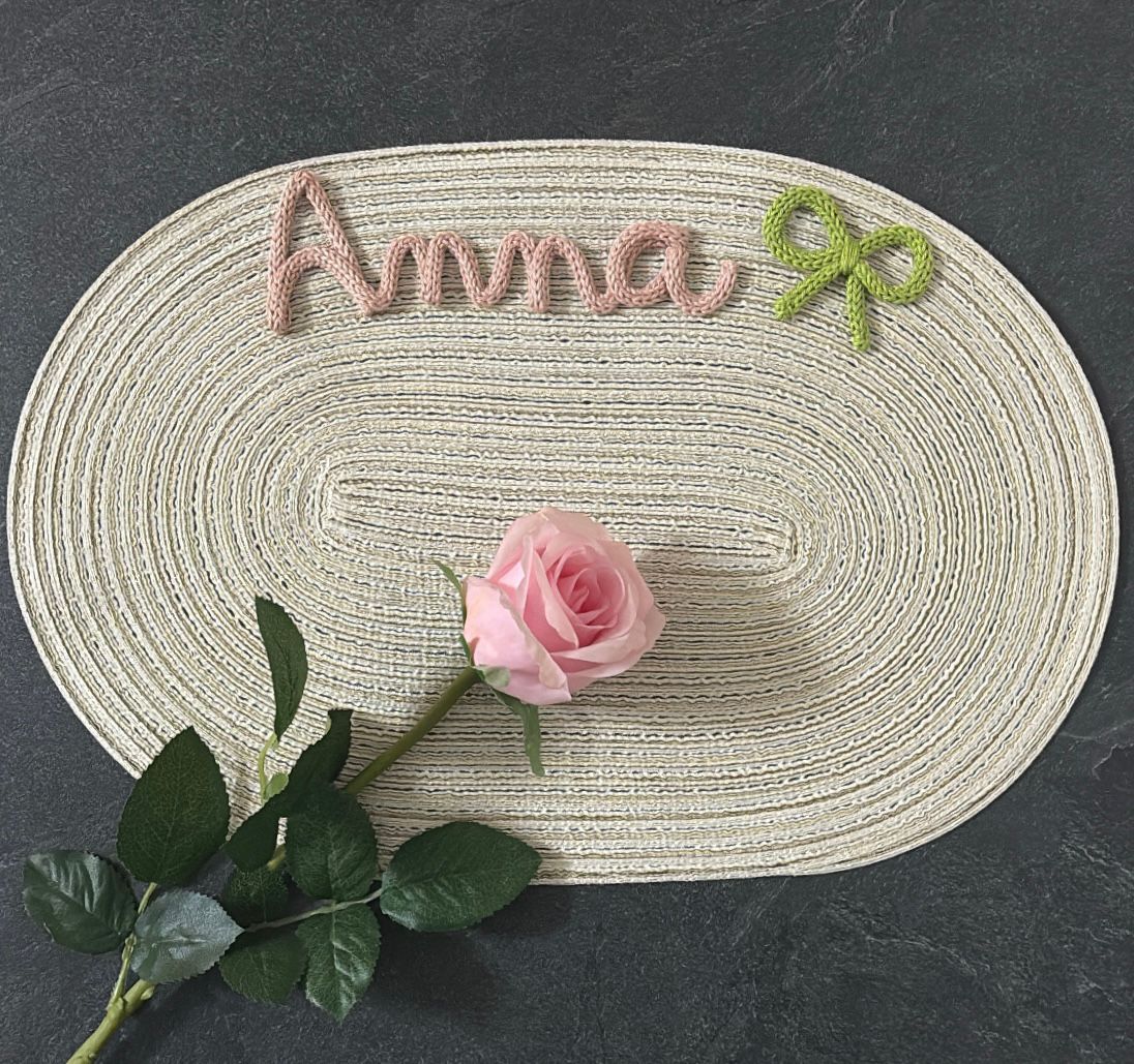 Idea Regalo Tovaglietta Personalizzata con Nome in Tricotin tovagliette personalizzate cotone BEIGE ovale