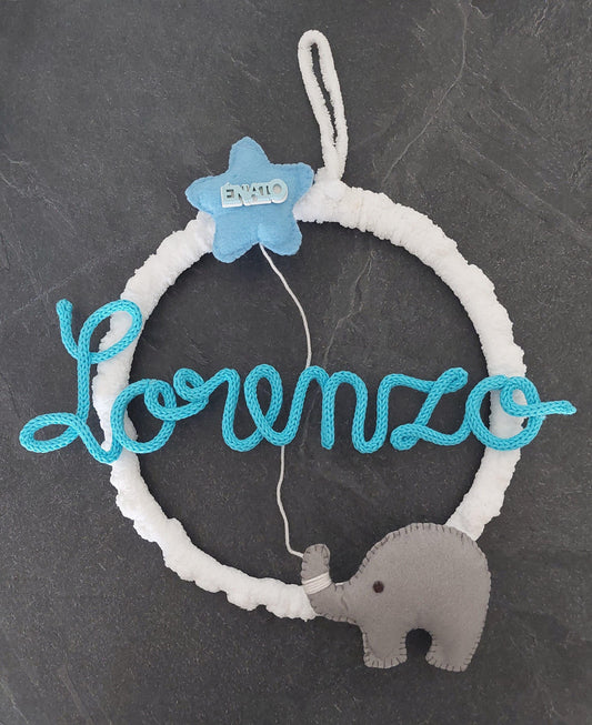 Fiocco Nascita Personalizzato in Feltro e Tricotin con Nome - Decorazione Artigianale per Cameretta, Idea Regalo Unica per Battesimo