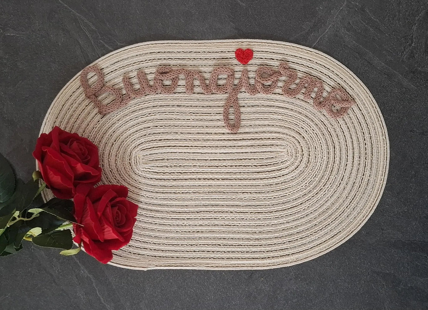 Idea Regalo Tovaglietta Personalizzata con Nome in Tricotin tovagliette personalizzate cotone BEIGE ovale