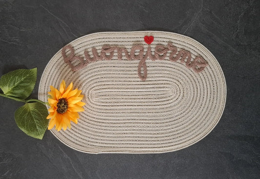 Idea Regalo Tovaglietta Personalizzata con Nome in Tricotin tovagliette personalizzate cotone BEIGE ovale