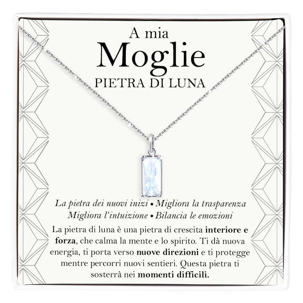 Collana Pietra di Luna Rettangolare in Argento Sterling 925 - A mia Moglie