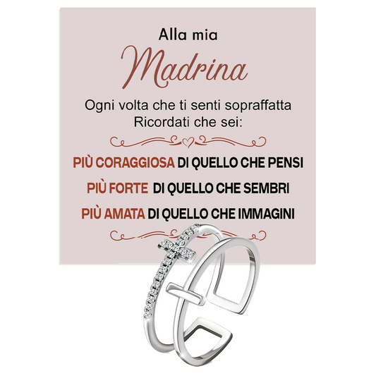 Anello da Donna in Argento Sterling 925 Per la mia Madrina- Croce