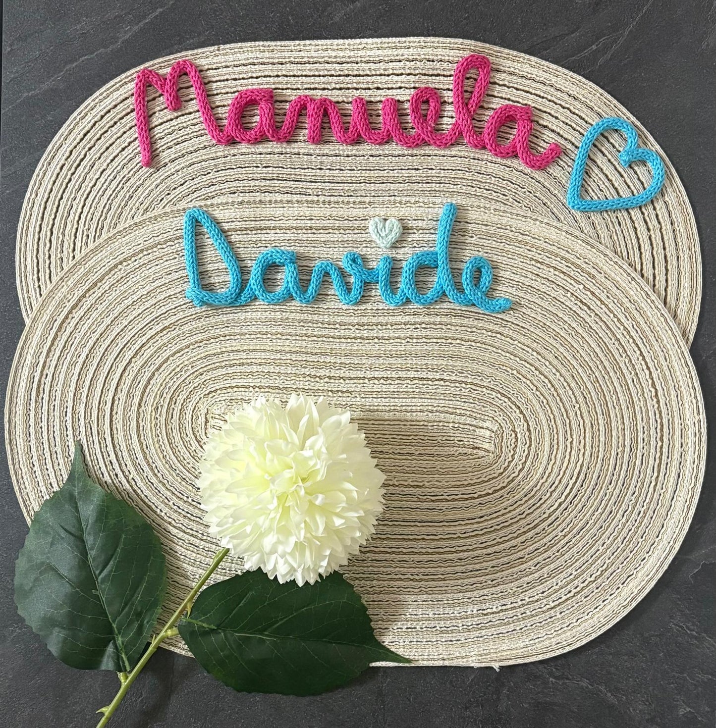 Idea Regalo Tovaglietta Personalizzata con Nome in Tricotin tovagliette personalizzate cotone BEIGE ovale