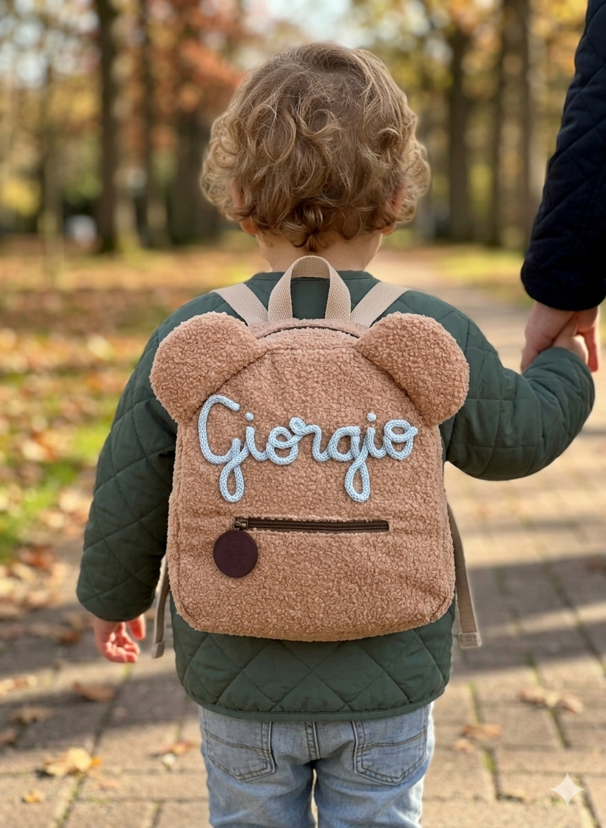 Zainetto Orsetto Personalizzato per Bambina o Bambino – Borsa Asilo con Nome in tricotin