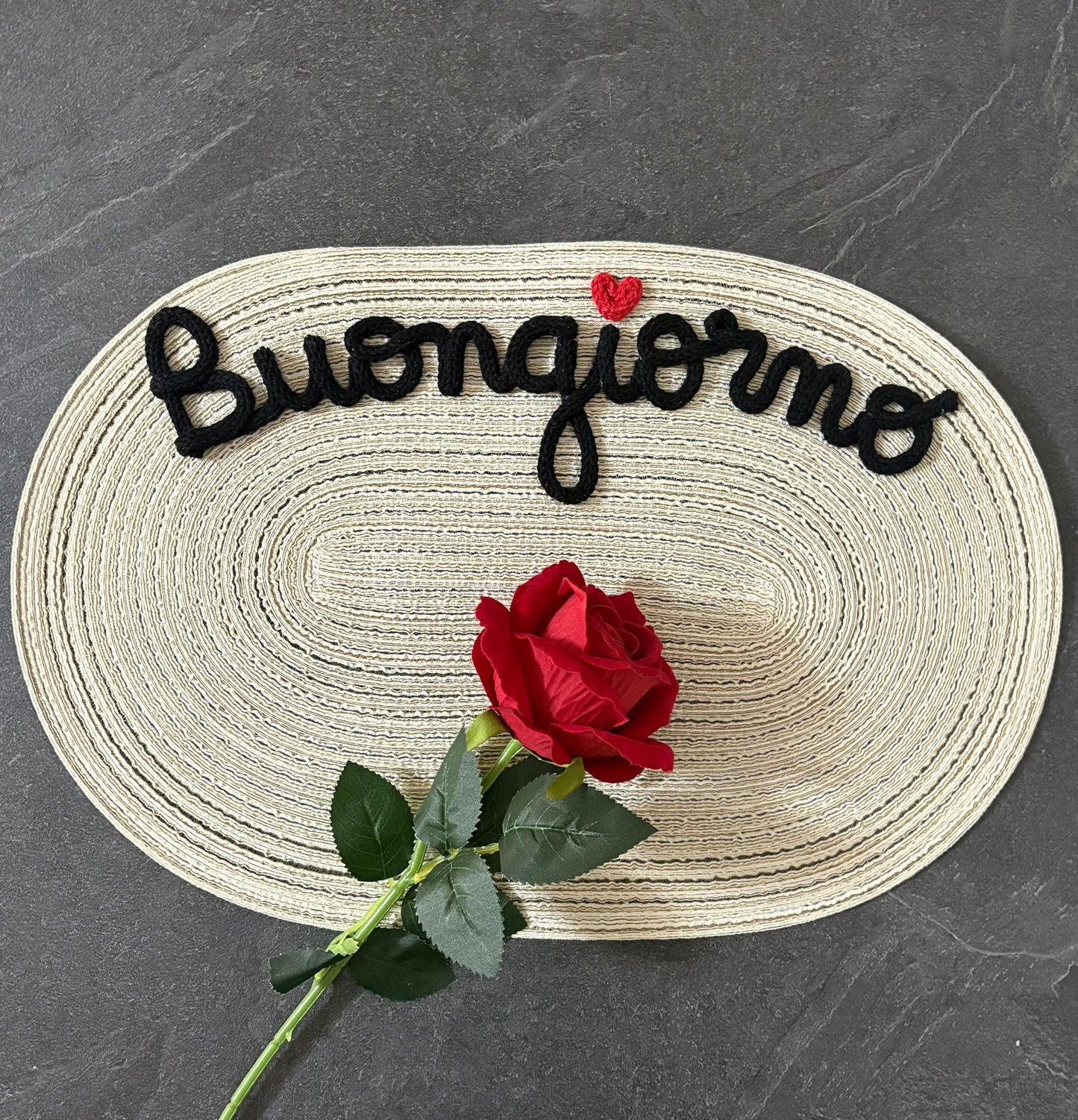 Idea Regalo Tovaglietta Personalizzata con Nome in Tricotin tovagliette personalizzate cotone BEIGE ovale