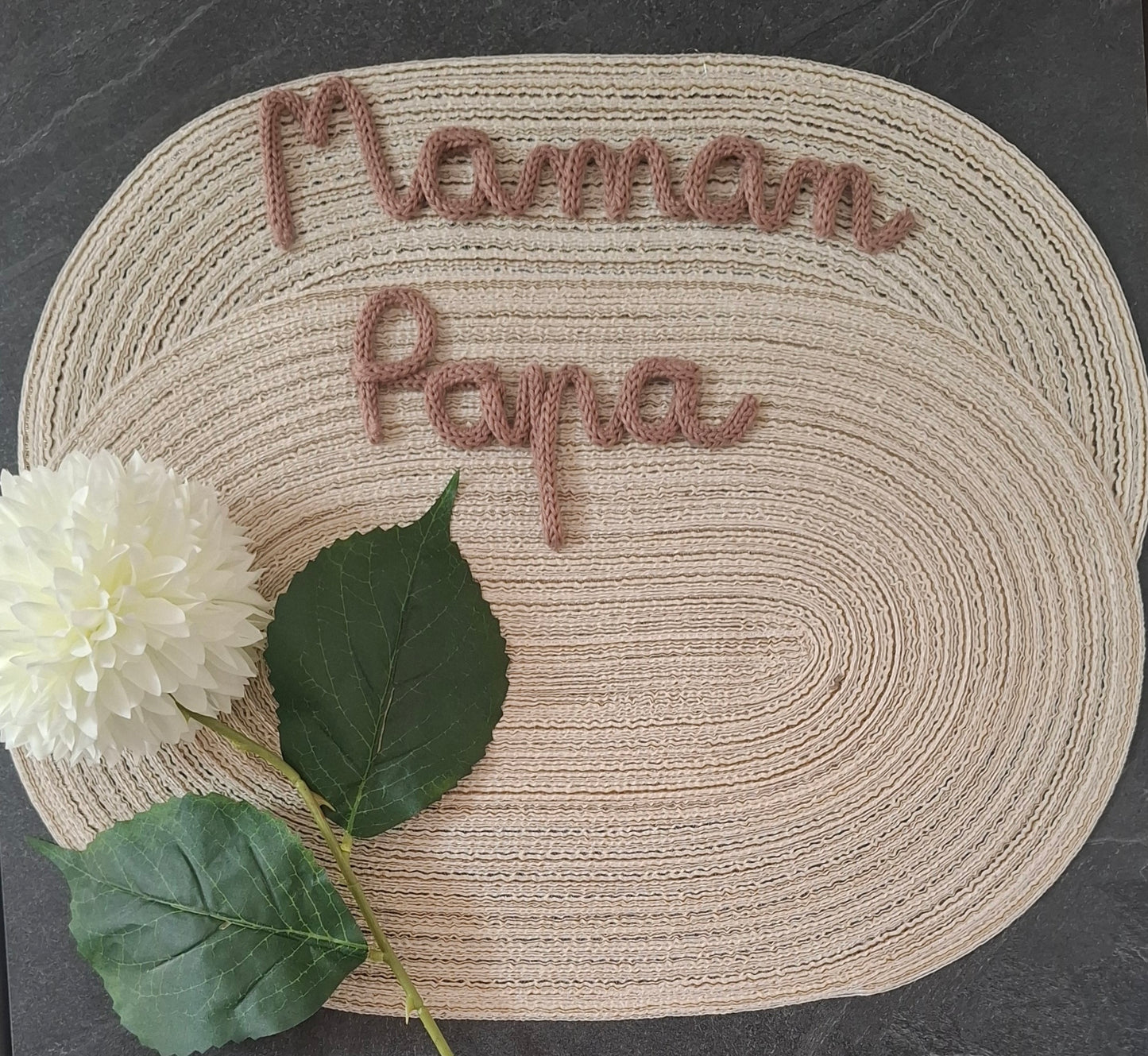 Idea Regalo Tovaglietta Personalizzata con Nome in Tricotin tovagliette personalizzate cotone BEIGE ovale