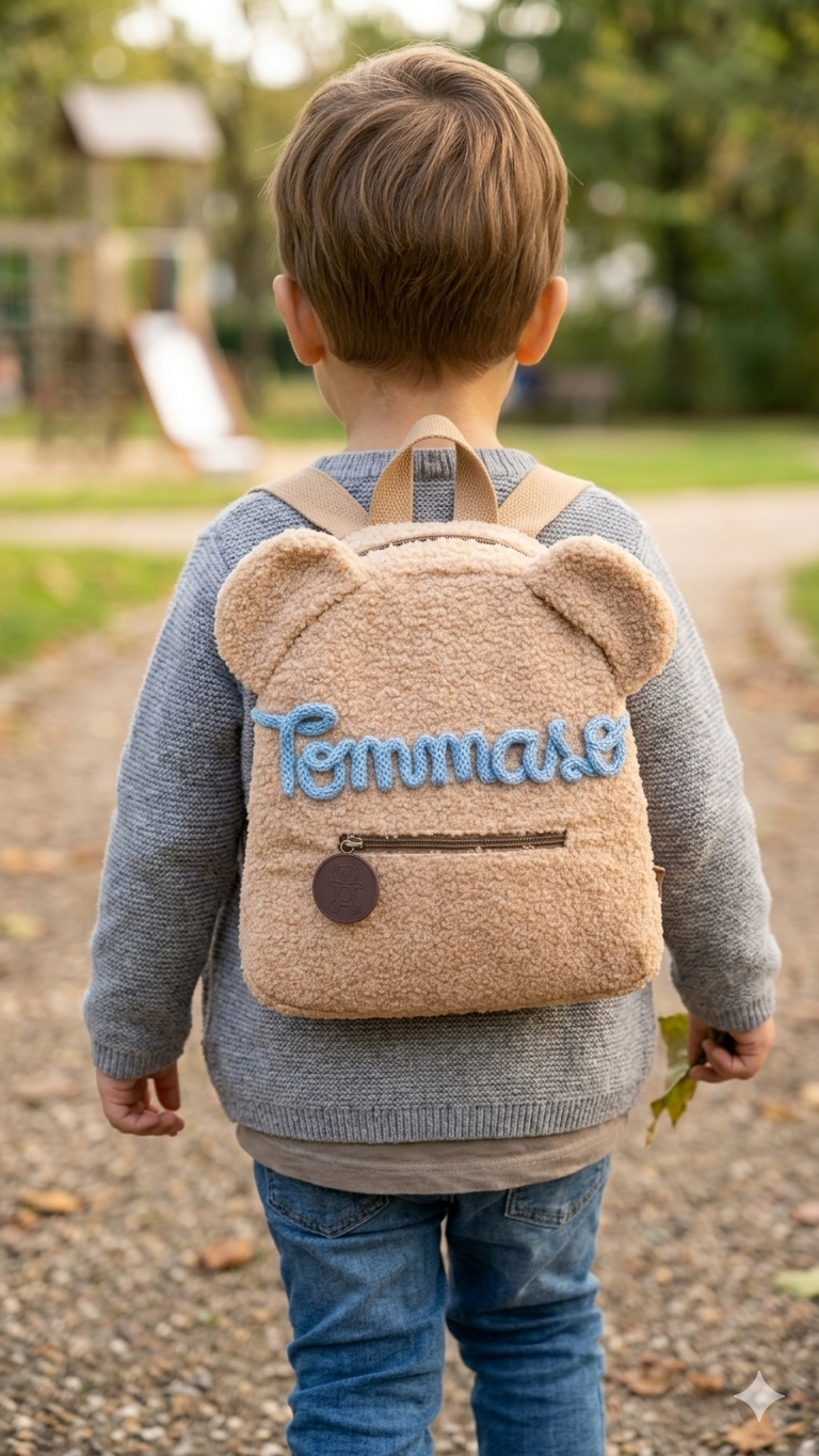 Zainetto Orsetto Personalizzato per Bambina o Bambino – Borsa Asilo con Nome in tricotin