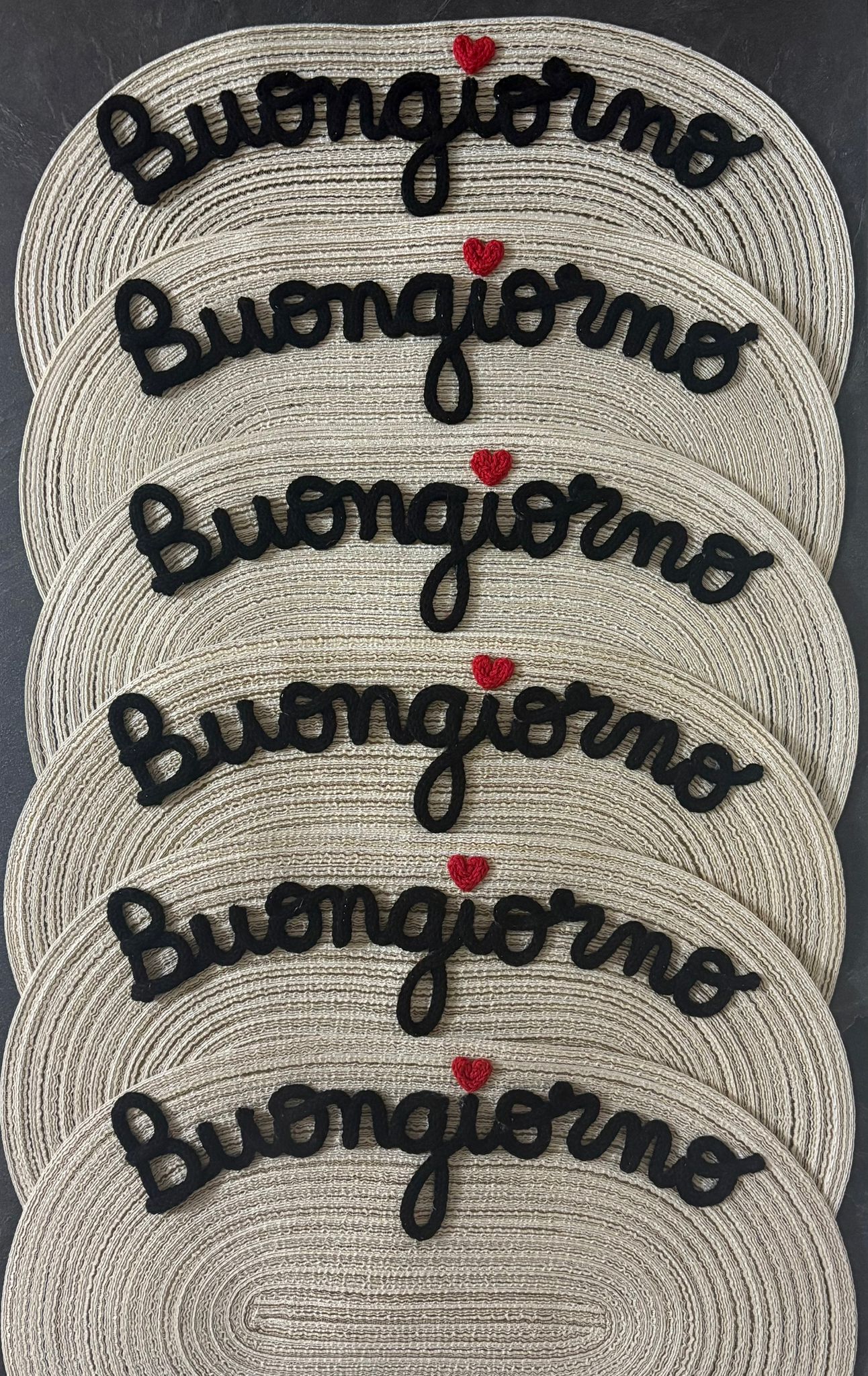 Idea Regalo Tovaglietta Personalizzata con Nome in Tricotin tovagliette personalizzate cotone BEIGE ovale