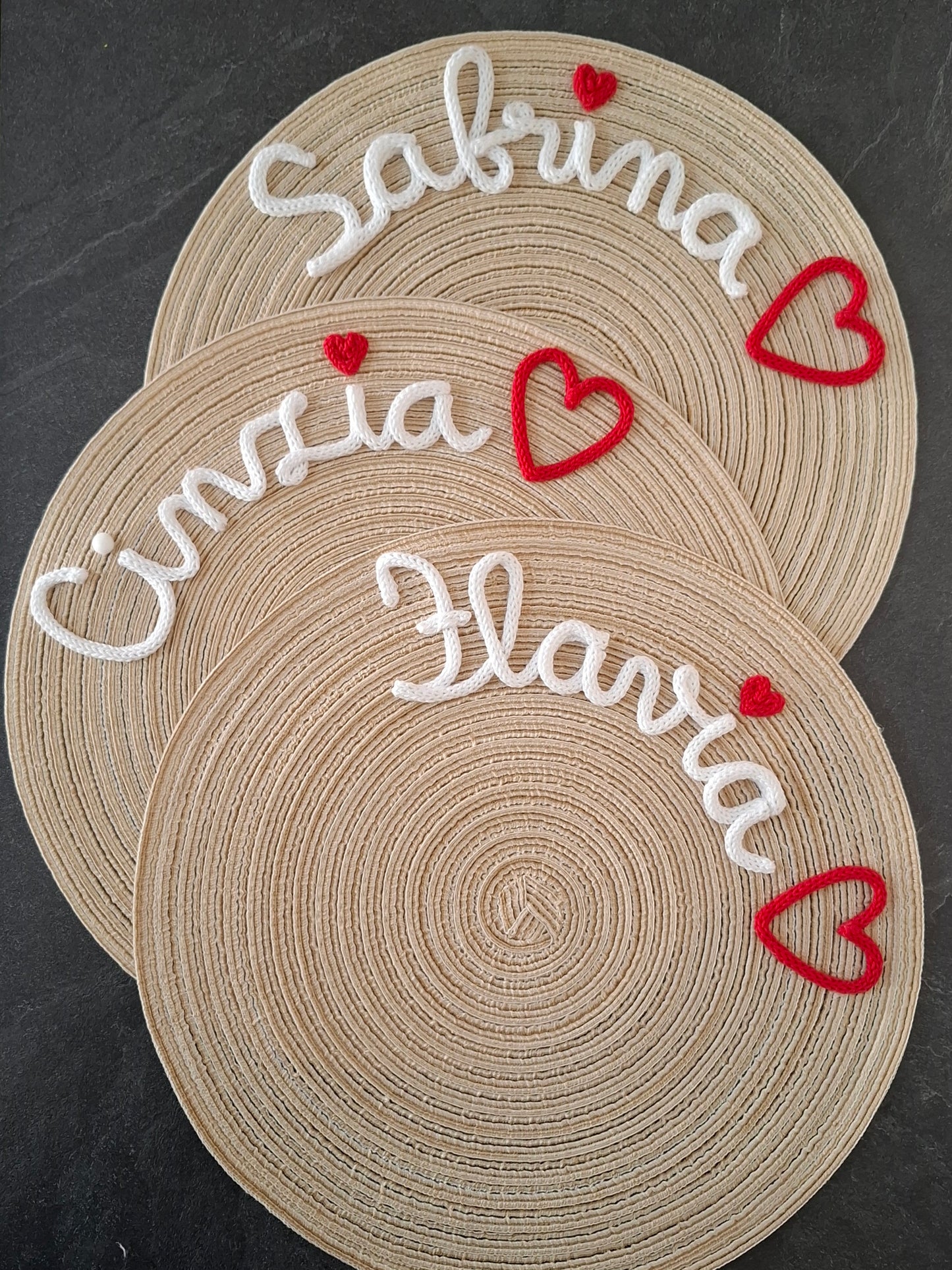 Tovaglietta Personalizzata con Nome in Tricotin in cotone BEIGE